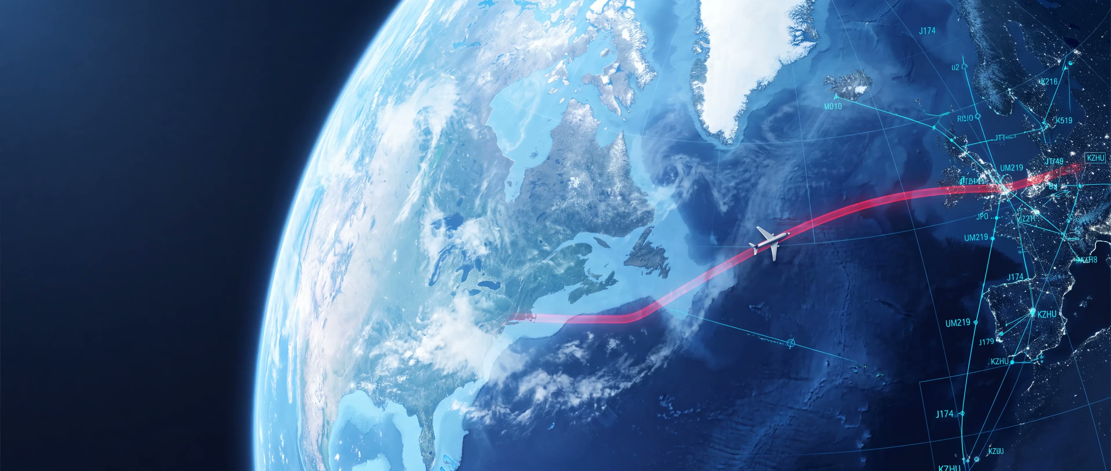 Global ATC routes over the North Atlantic, with one active AeroCivil corridor